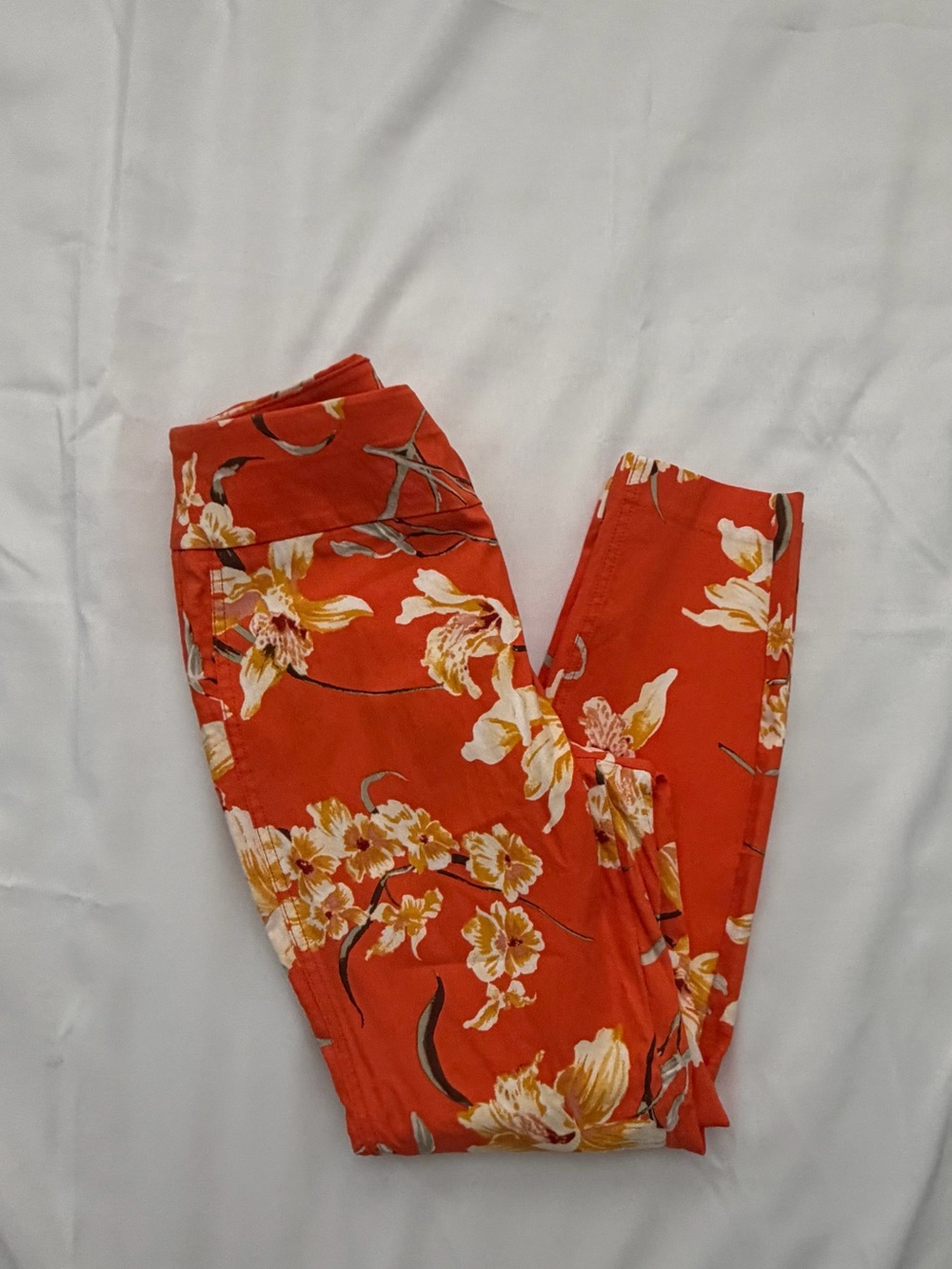 New York & Company Orange Floral Stretch Leggings